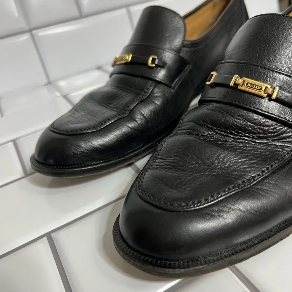 Bally Loafers Men’s Dress Shoes Black Leather Slip On’s Size 8